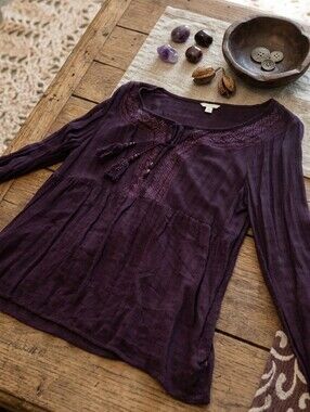 Sonoma Plum Long-Sleeve Embroidered Peasant Tunic